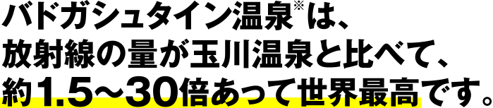 バドガシュタイン温泉は、放射線の量が玉川温泉と比べて、約1.5～30倍あって世界最高です。
